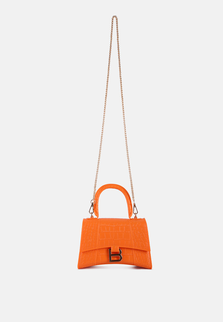 croc textured mini handbag#color_orange