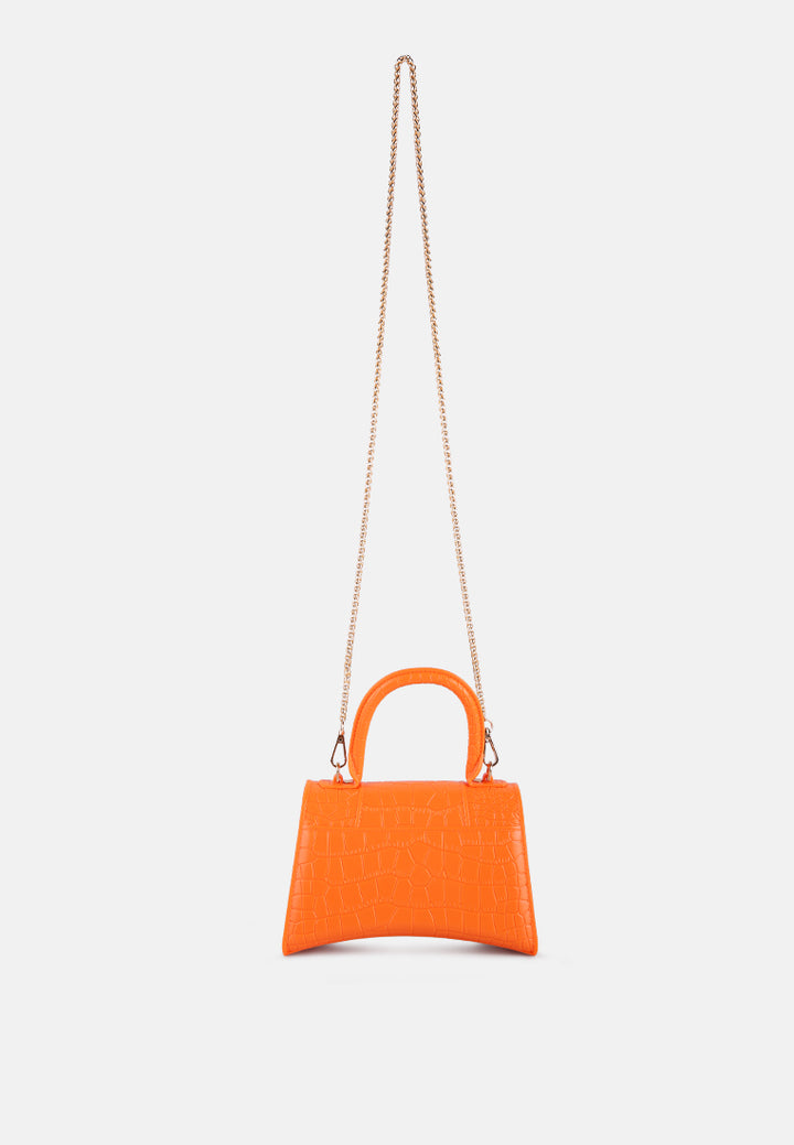croc textured mini handbag#color_orange