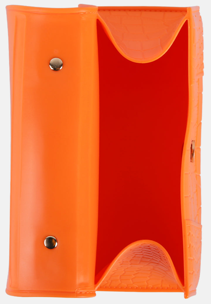 croc textured mini handbag#color_orange