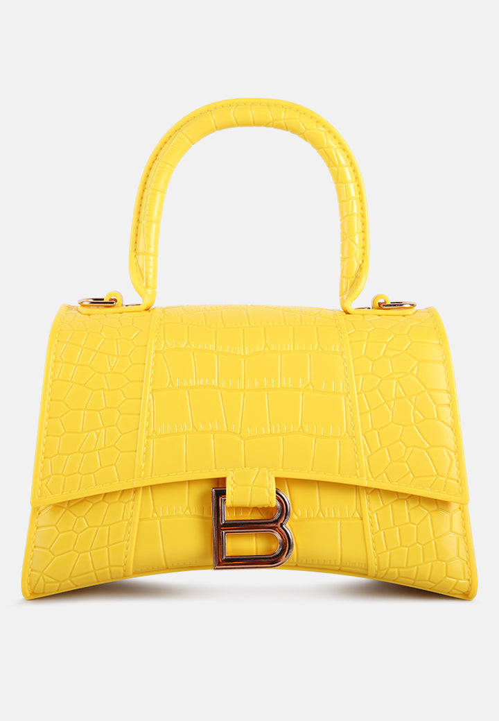 croc textured mini handbag#color_yellow