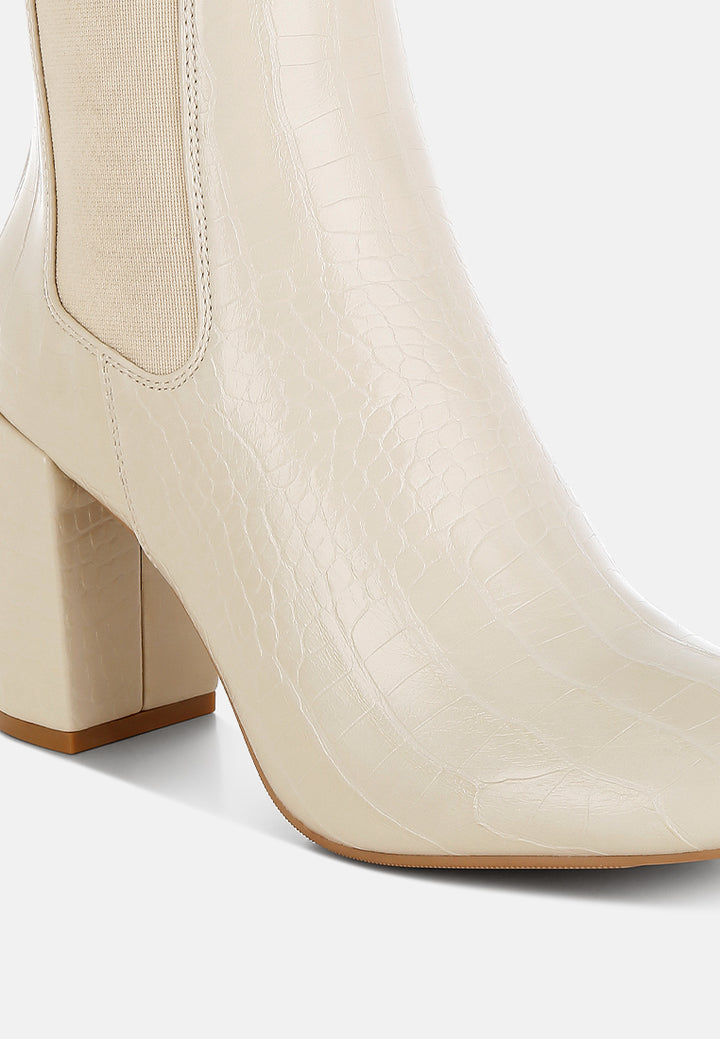 croc textured block heeled chelsea boots by ruw#color_beige
