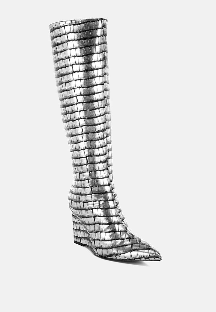 croco metallic long boots by ruw#color_black