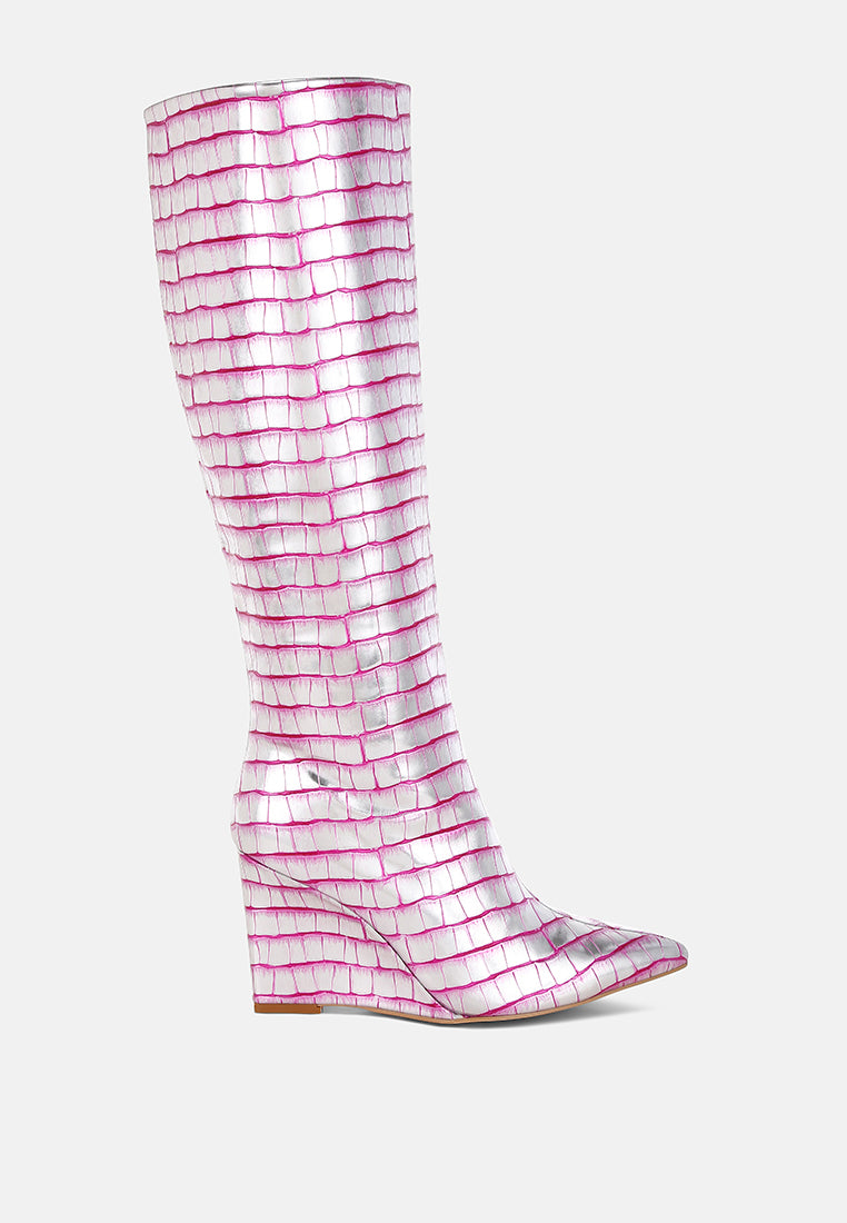 croco metallic long boots by ruw#color_pink