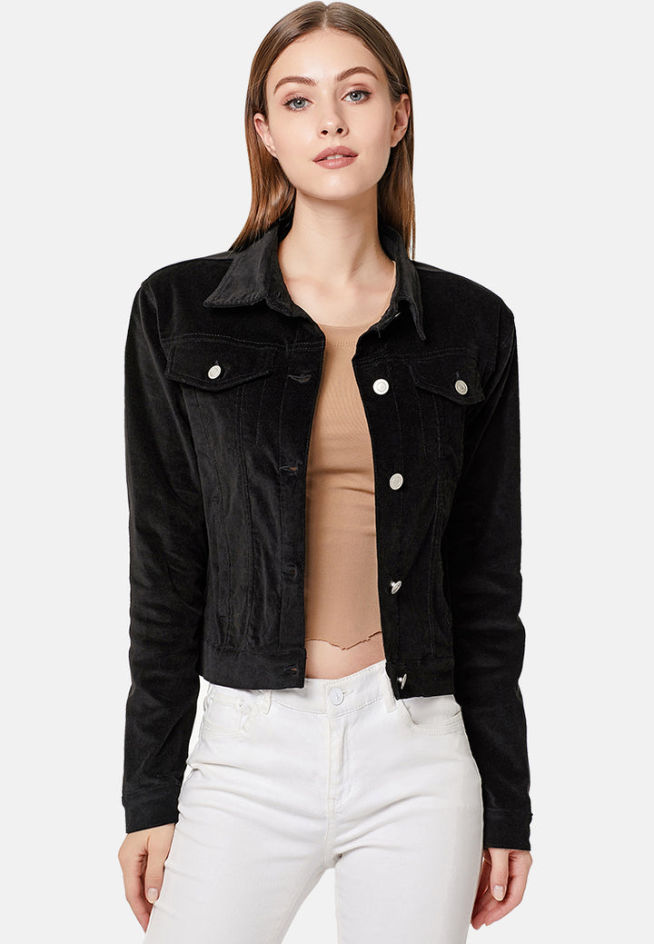 crop cord jacket#color_black