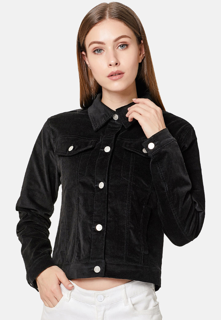 crop cord jacket#color_black