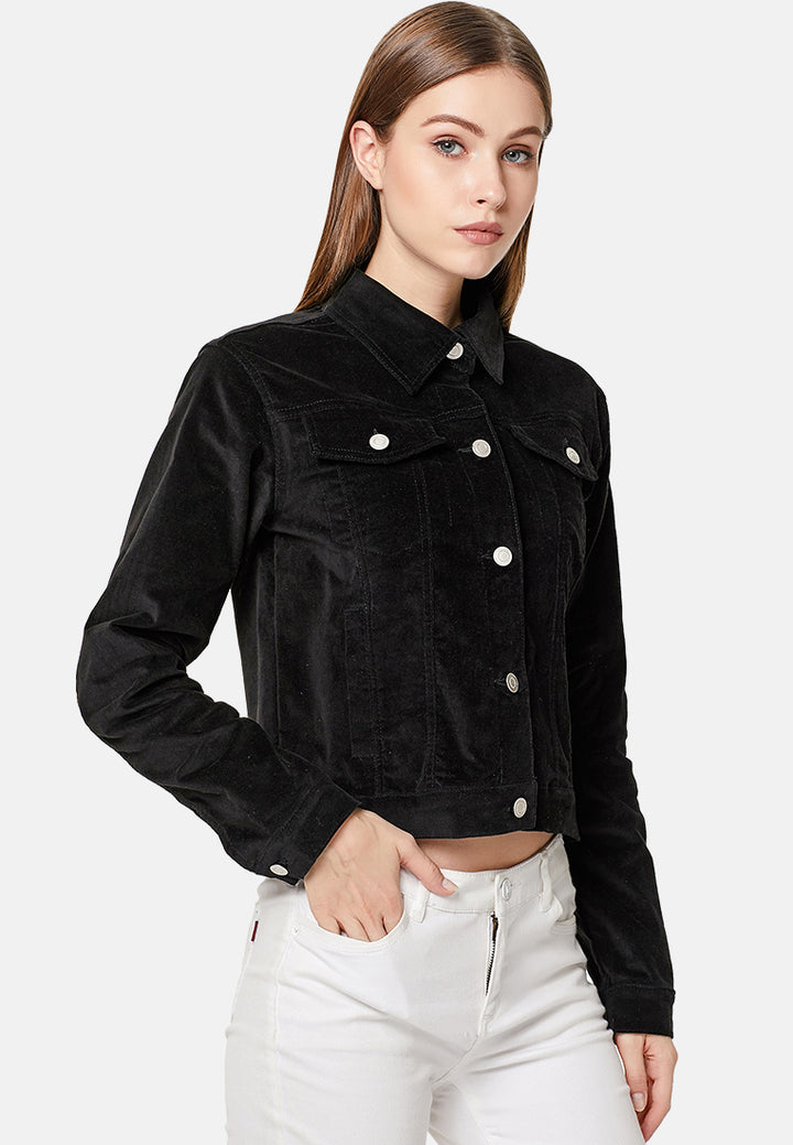 crop cord jacket#color_black