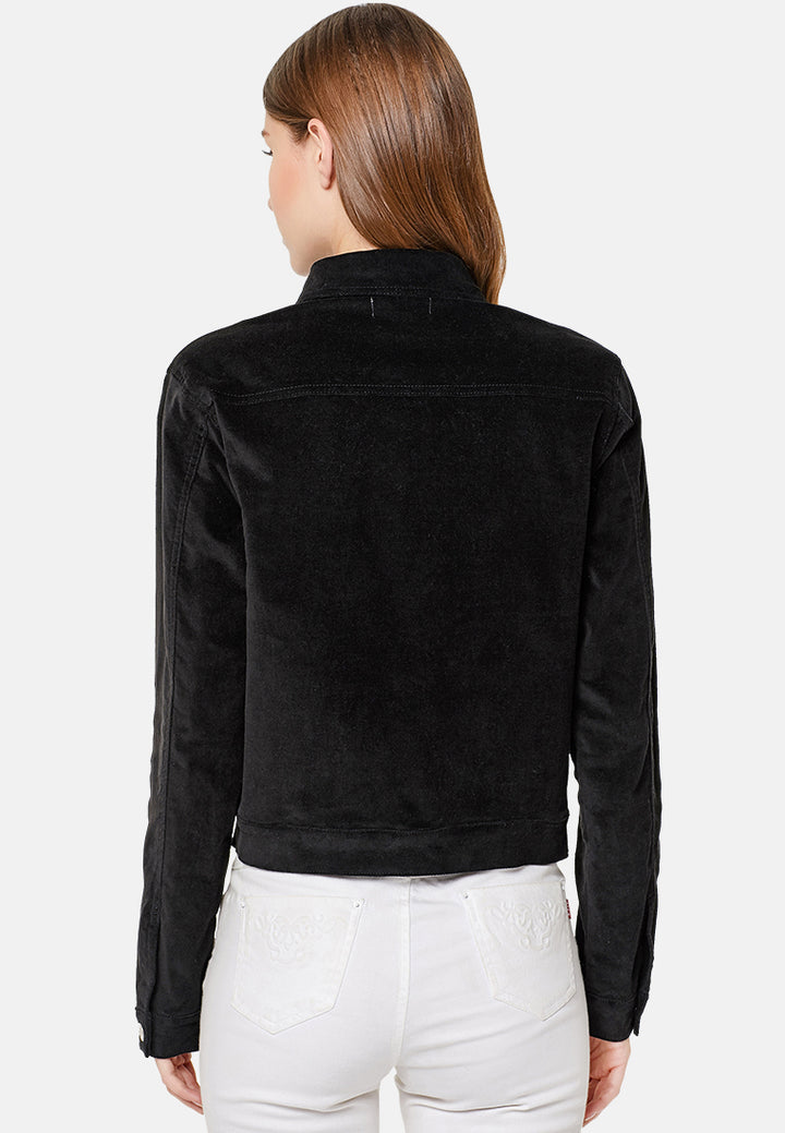 crop cord jacket#color_black