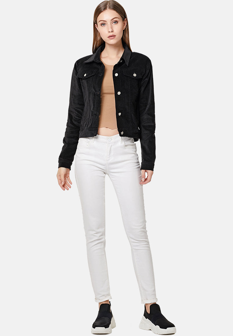 crop cord jacket#color_black