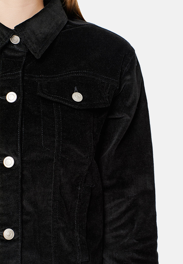 crop cord jacket#color_black