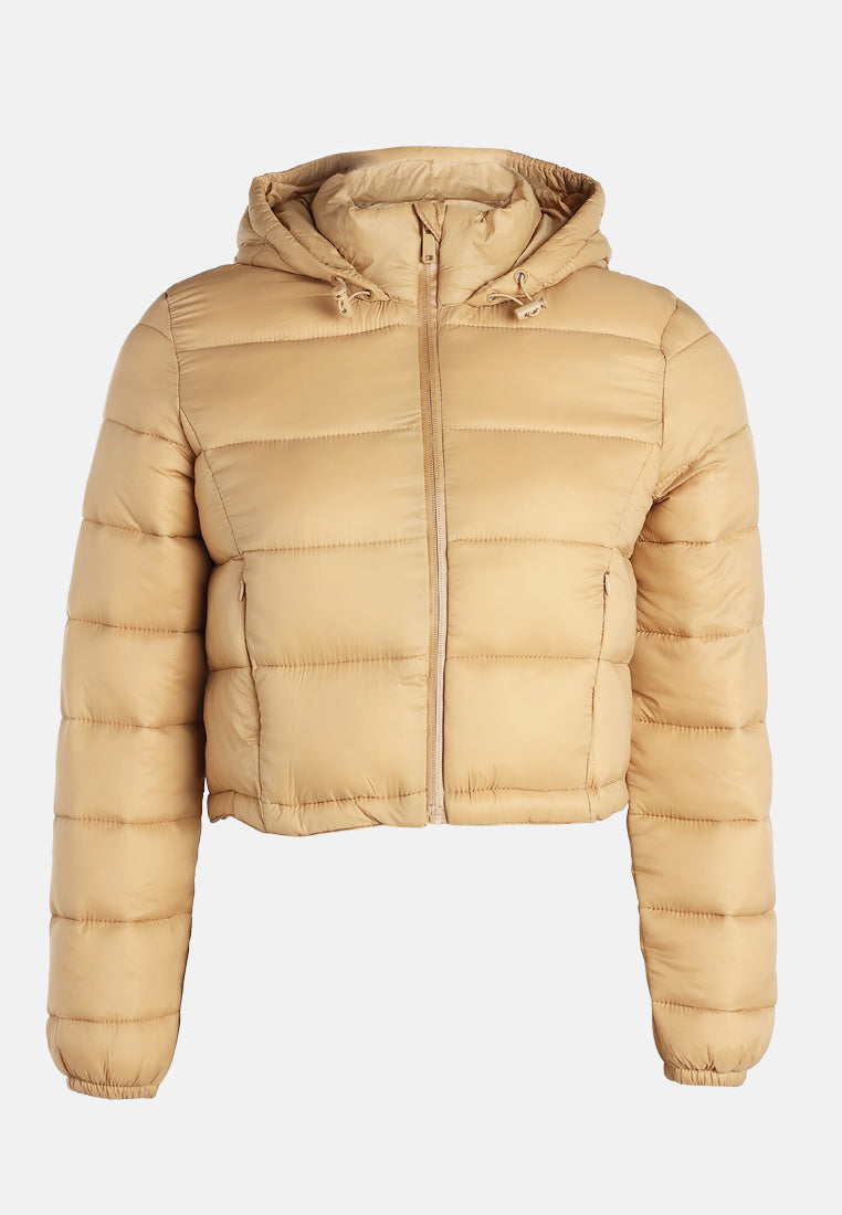 cropped down hooded jacket by ruw#color_taupe