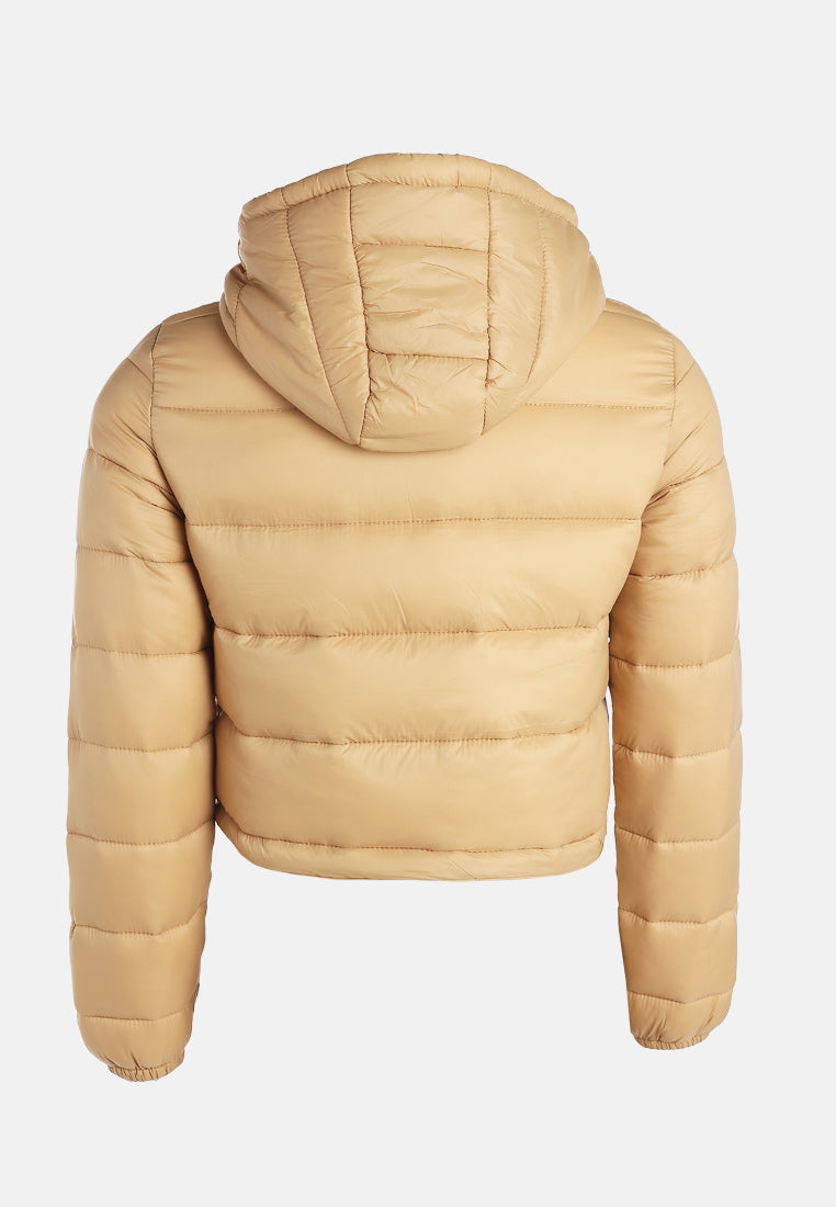cropped down hooded jacket by ruw#color_taupe