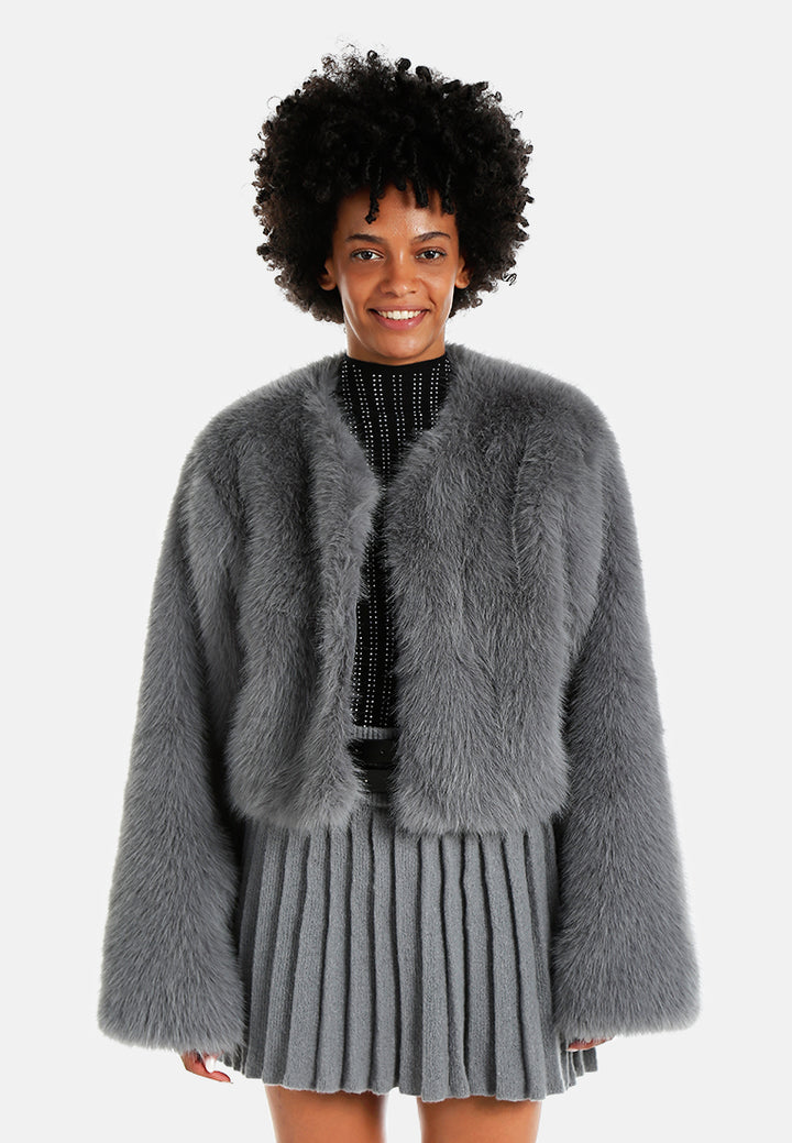 cropped faux fur coat#color_grey