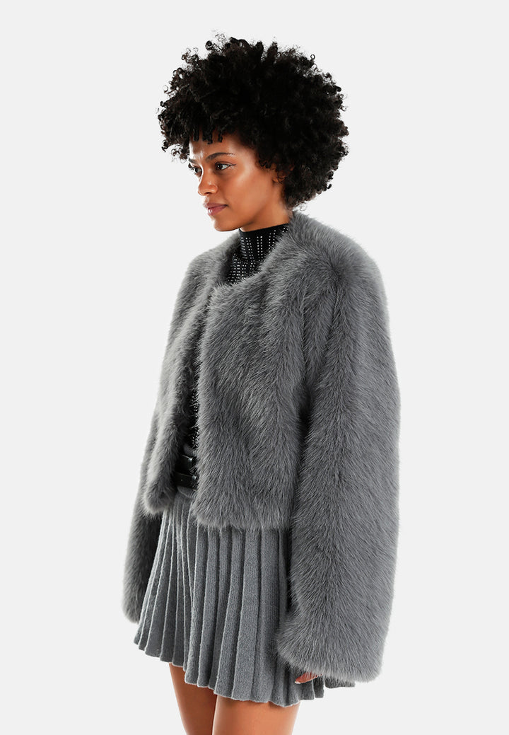 cropped faux fur coat#color_grey