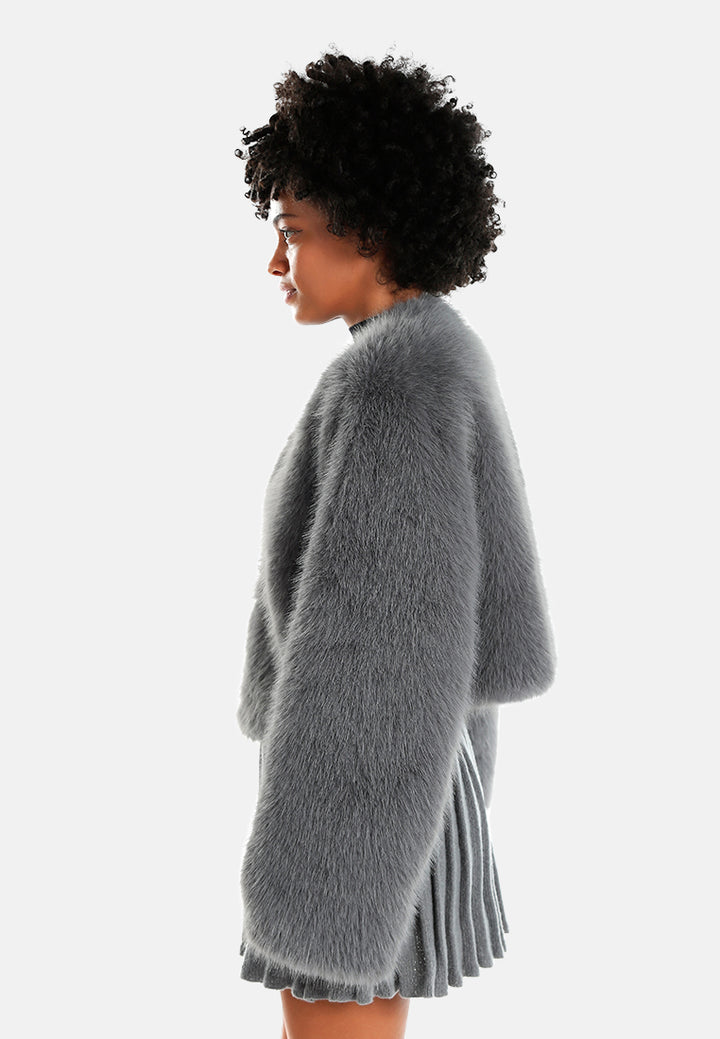 cropped faux fur coat#color_grey