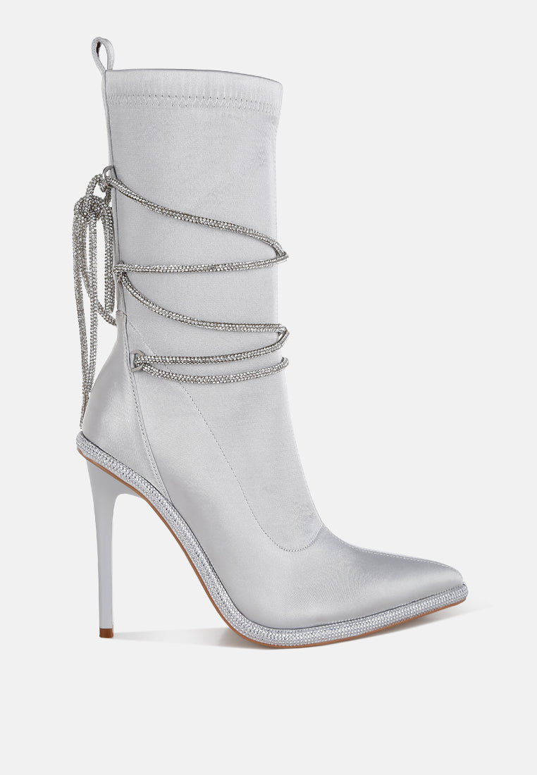 rhinestones strap satin calf boots by ruw#color_silver