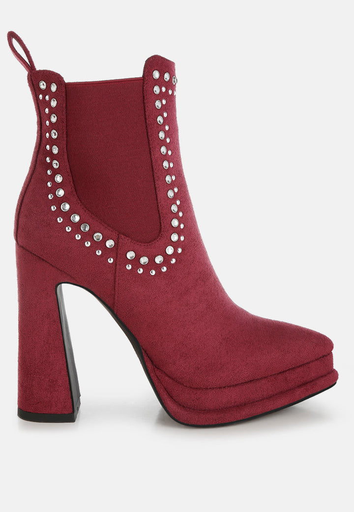 studs embellished high ankle boots by ruw#color_burgundy