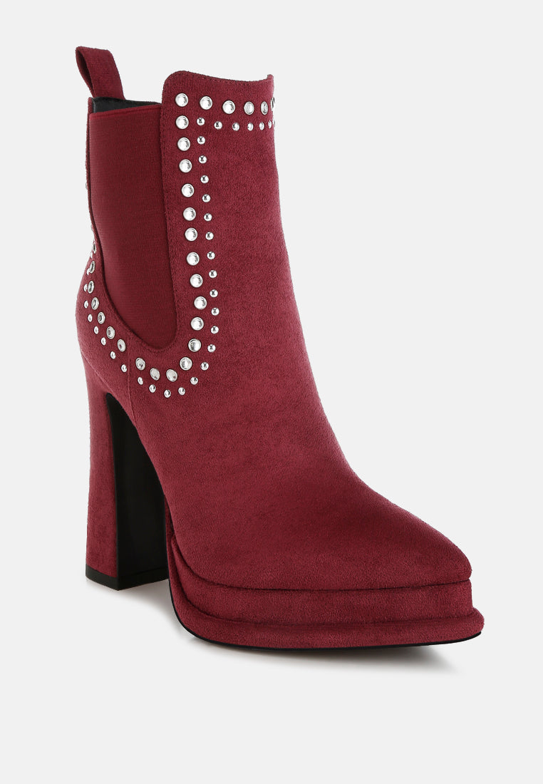 studs embellished high ankle boots by ruw#color_burgundy