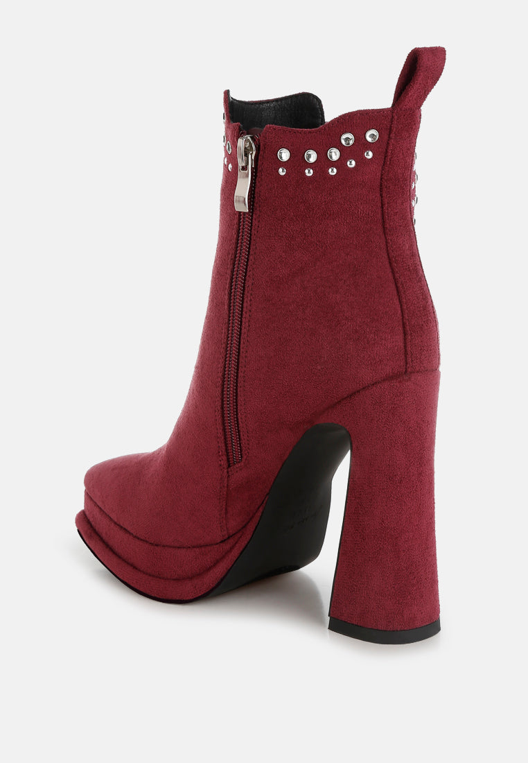 studs embellished high ankle boots by ruw#color_burgundy