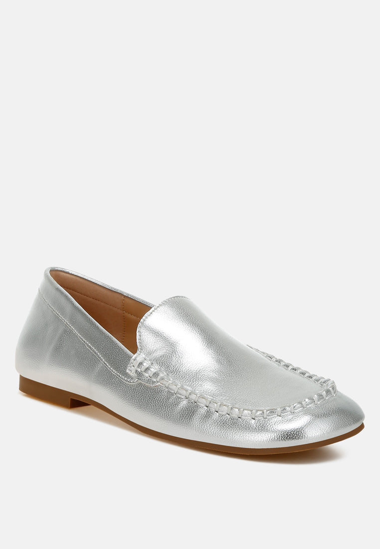 metallic pleather loafers by ruw#color_silver