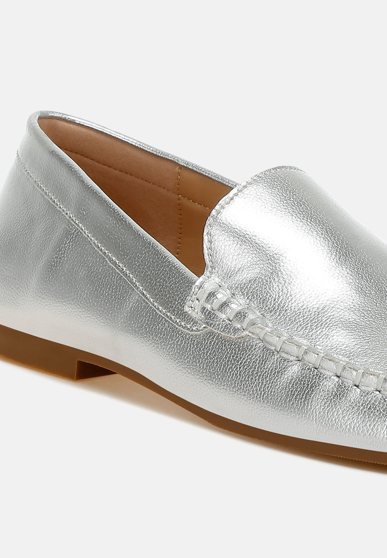 metallic pleather loafers by ruw#color_silver