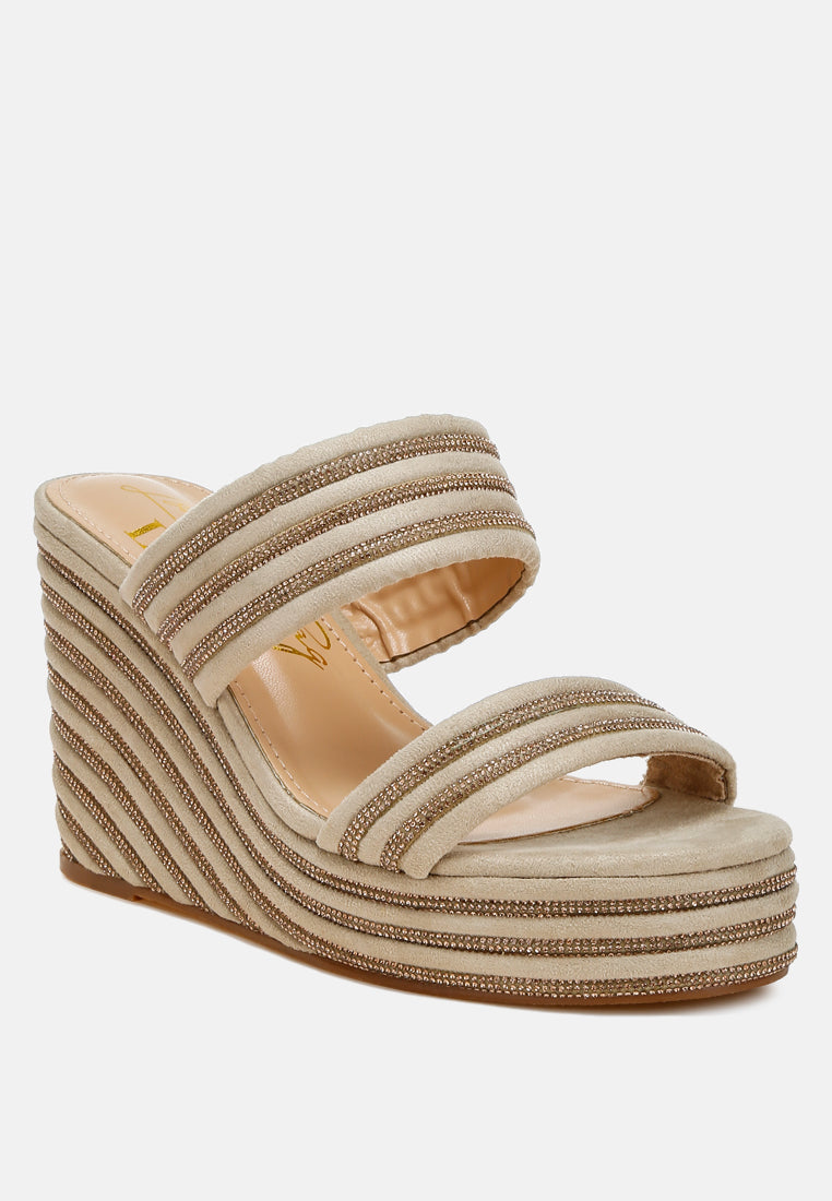 rhinestones embellished wedge sandals by ruw#color_beige