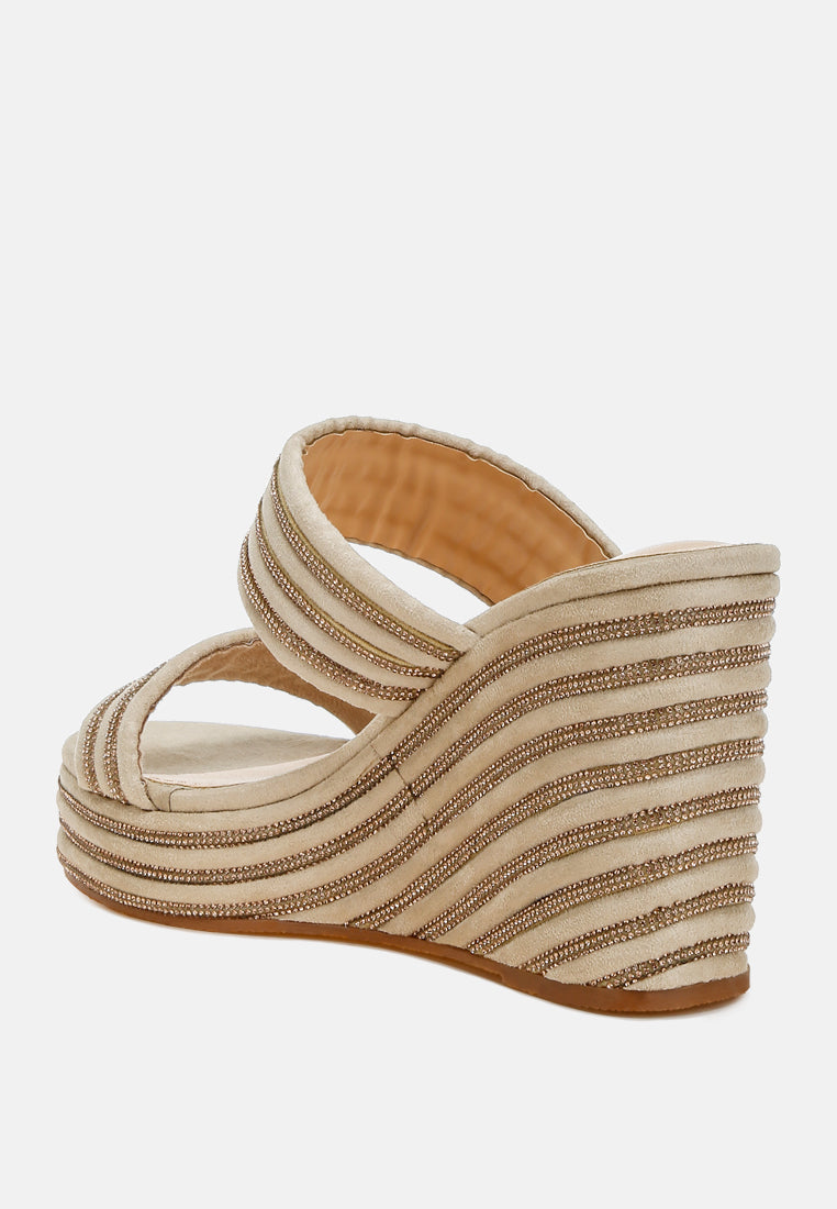 rhinestones embellished wedge sandals by ruw#color_beige