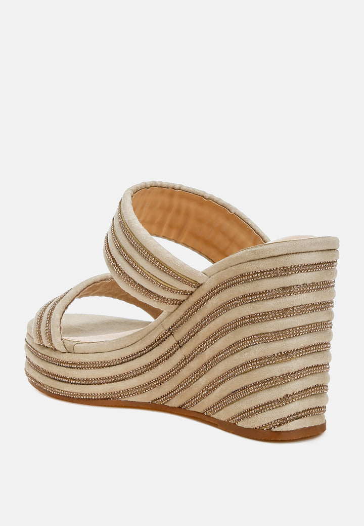 rhinestones embellished wedge sandals by ruw#color_beige