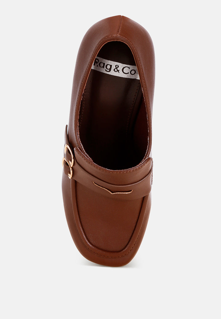 dantan block heel platform loafers#color_brown