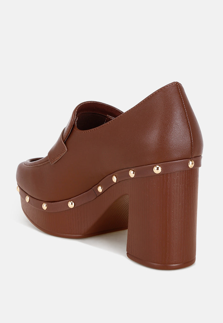 dantan block heel platform loafers#color_brown