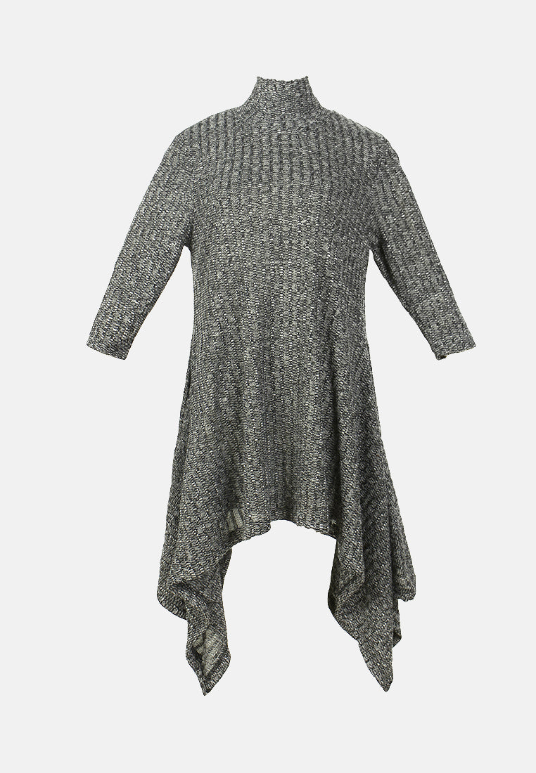 long sleeve irregular hem sweater dress#color_dark-grey