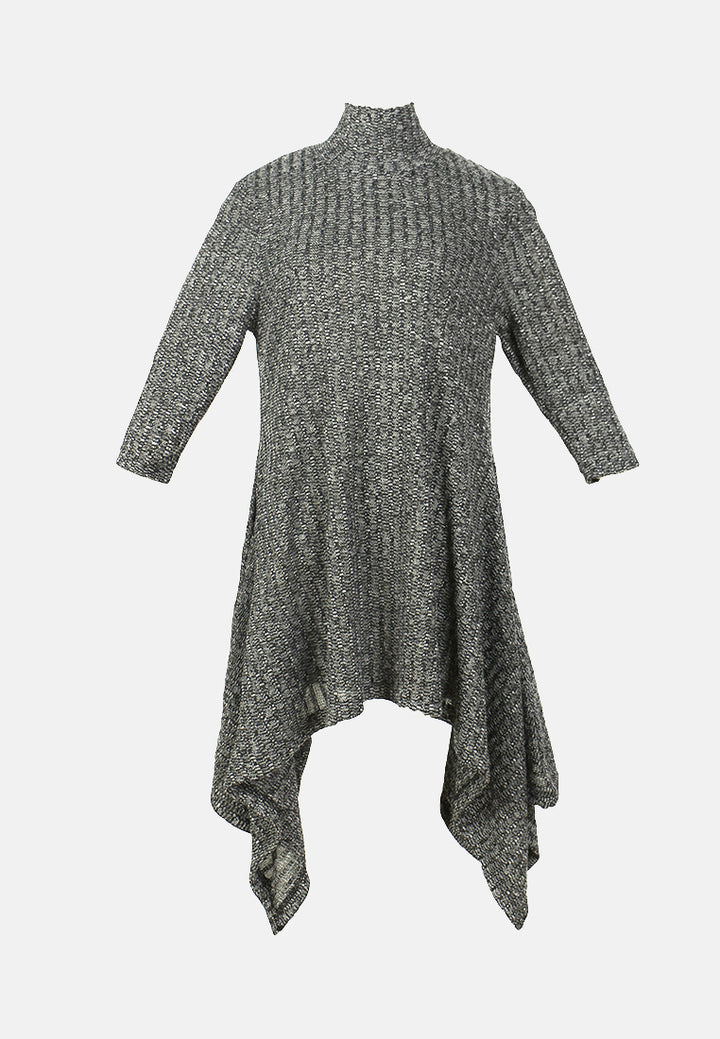 long sleeve irregular hem sweater dress#color_dark-grey