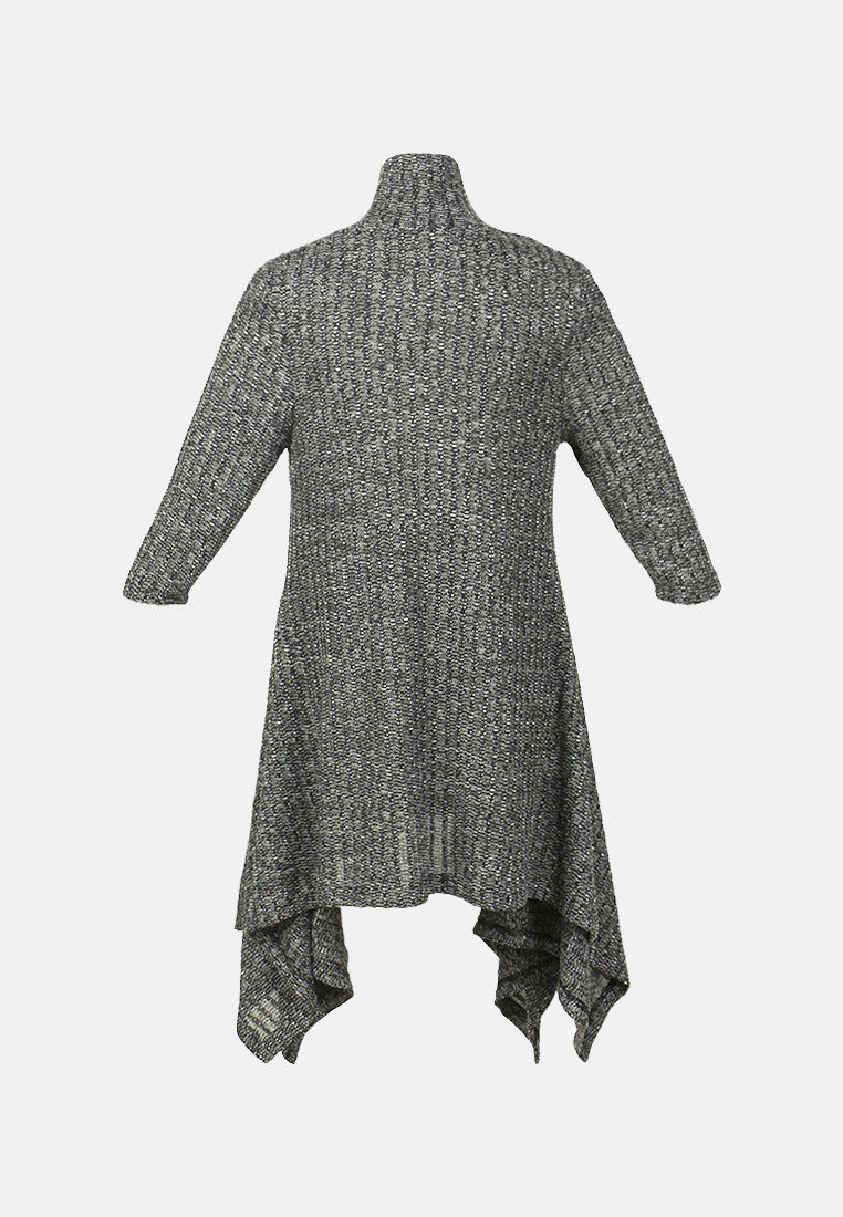 long sleeve irregular hem sweater dress#color_dark-grey