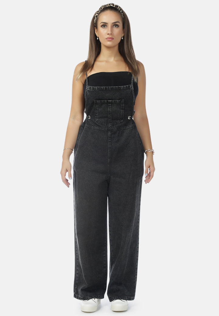 denim tie- up spaghetti jumpsuit#color_dark-grey