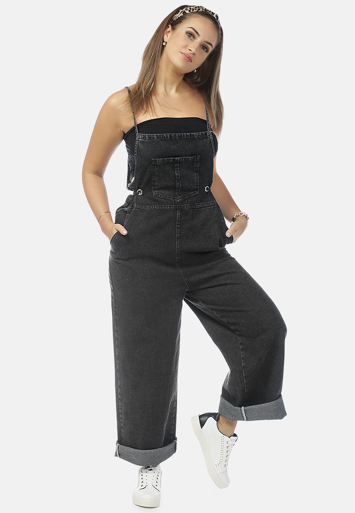 denim tie- up spaghetti jumpsuit#color_dark-grey