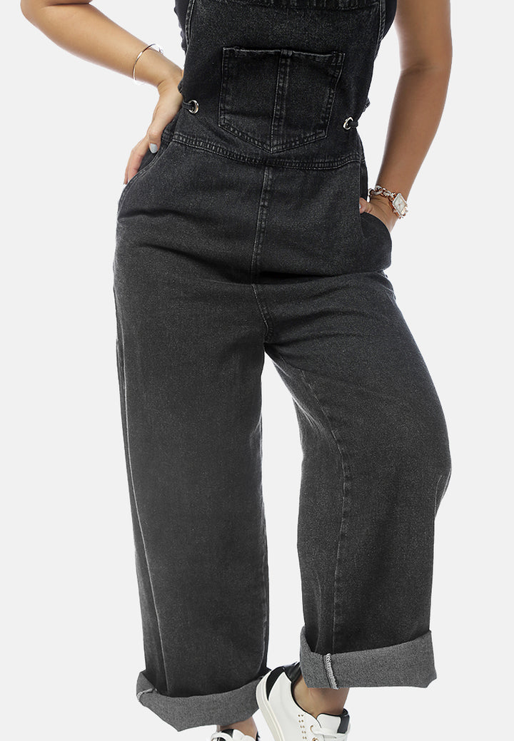 denim tie- up spaghetti jumpsuit#color_dark-grey