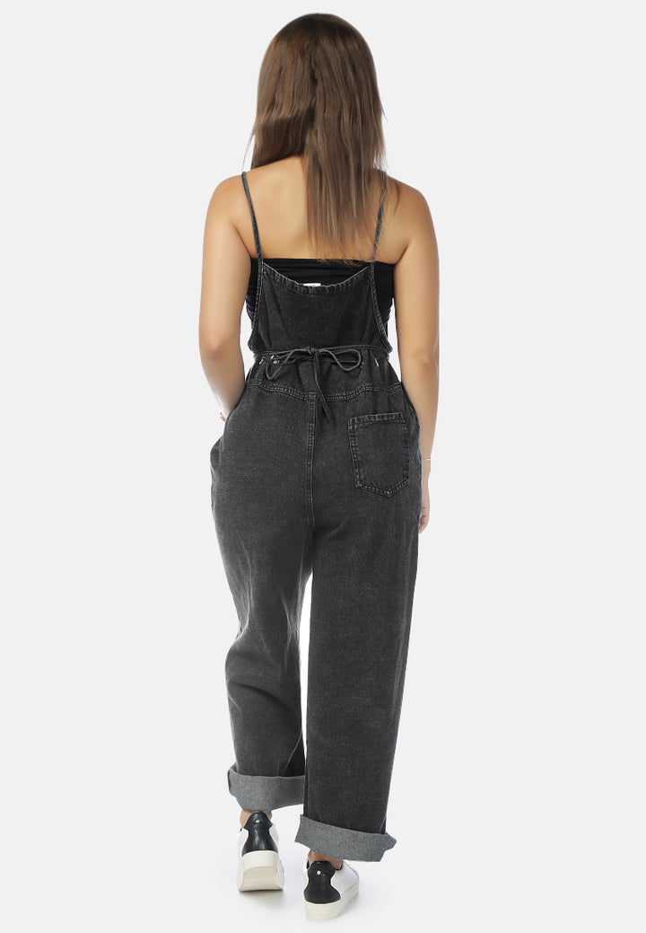 denim tie- up spaghetti jumpsuit#color_dark-grey