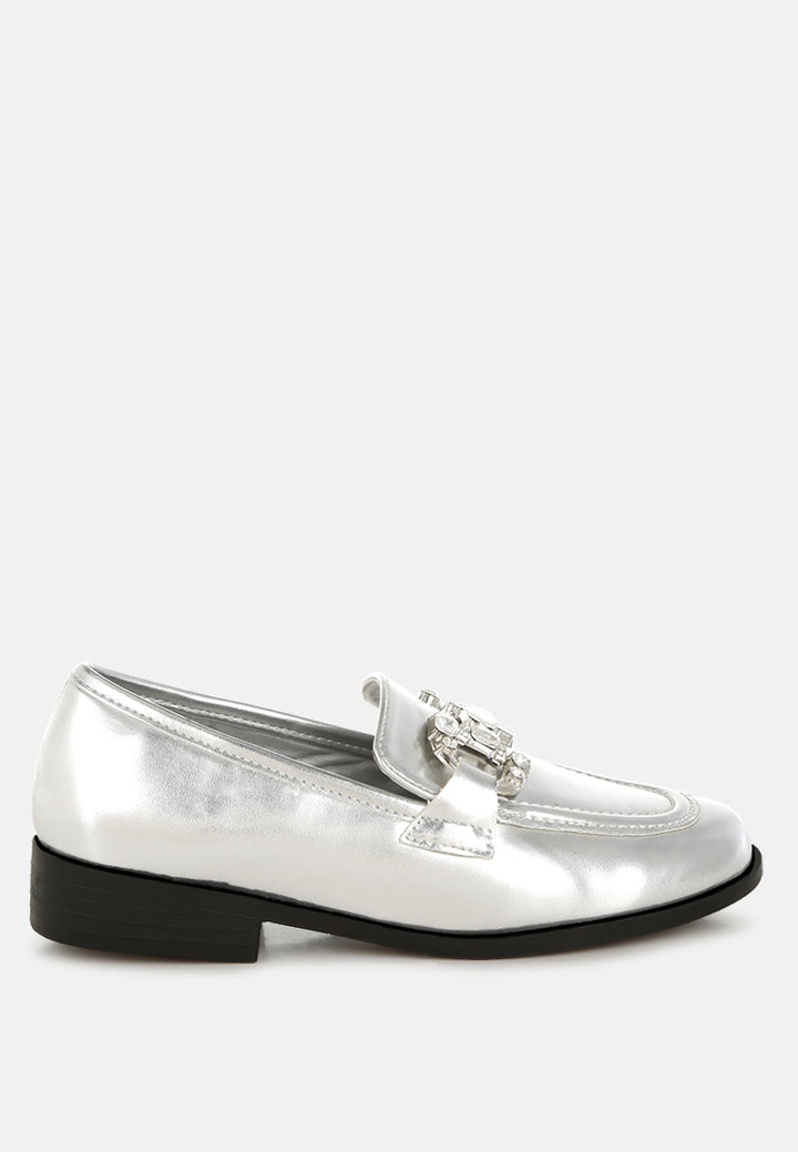 diamante horsebit metallic loafers by ruw#color_silver