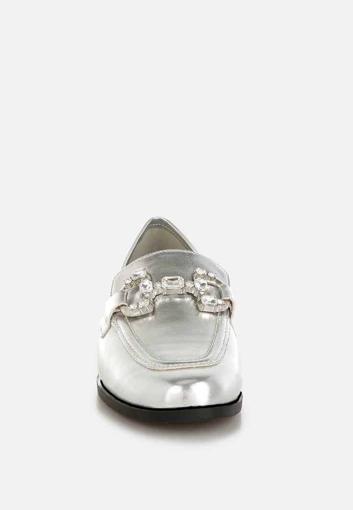 diamante horsebit metallic loafers by ruw#color_silver