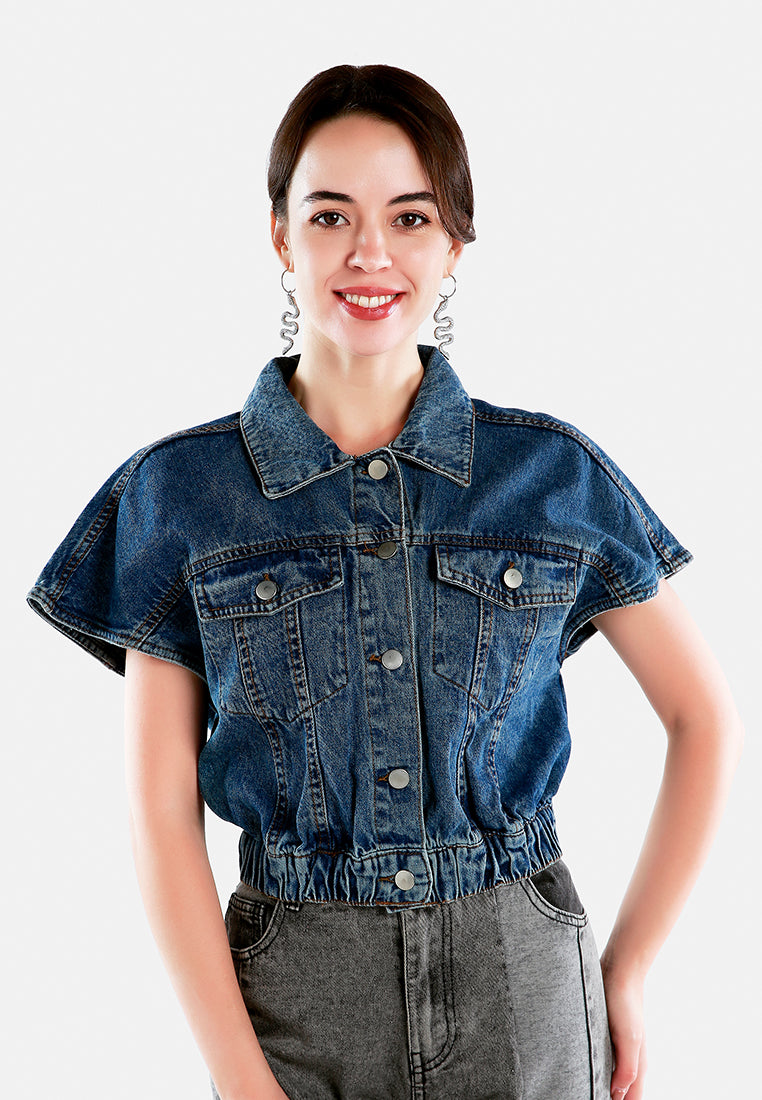 drop shoulder sleeves cropped denim vest#color_mid-blue