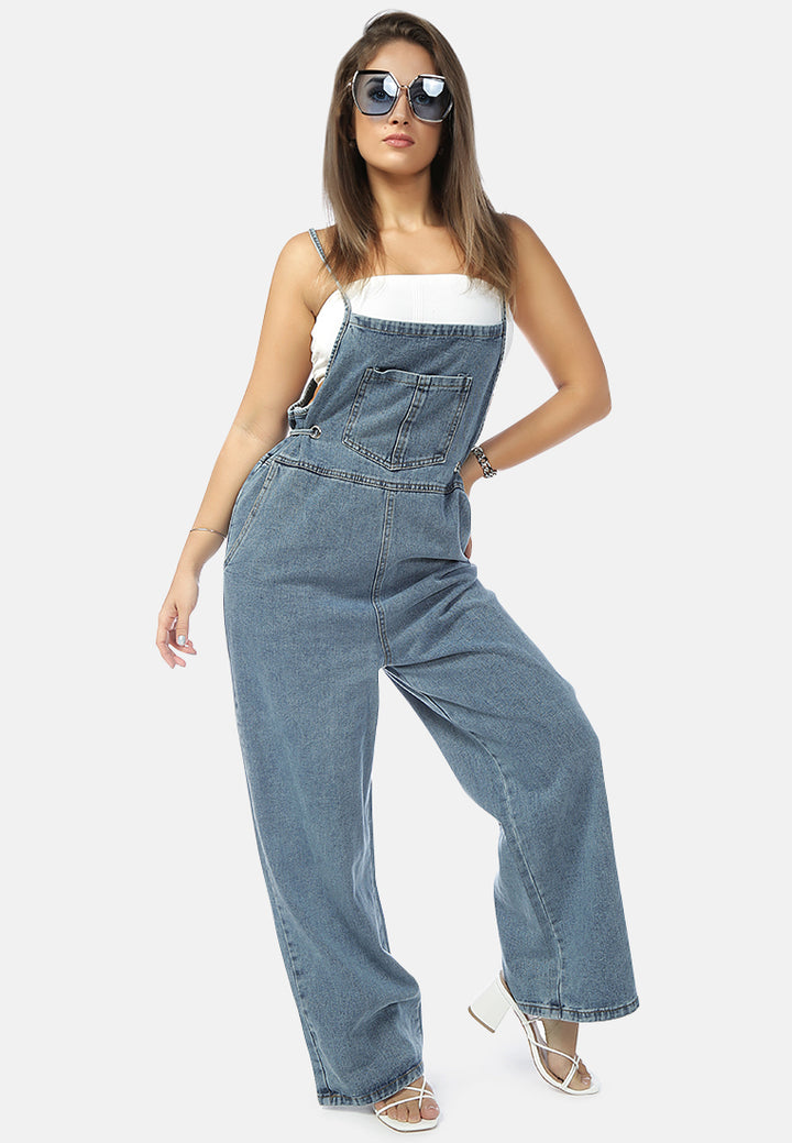denim tie- up spaghetti jumpsuit#color_blue