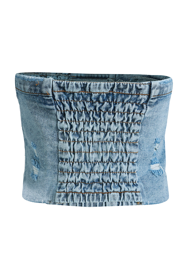 denim corset tube top by ruw#color_jeans-blue