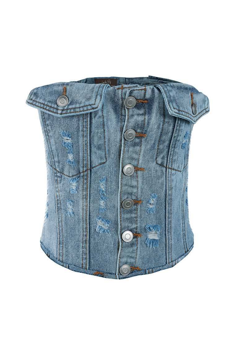 denim corset tube top by ruw#color_jeans-blue