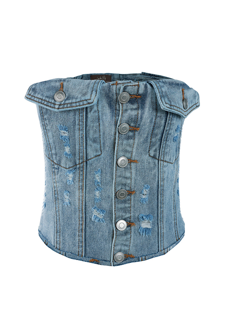 denim corset tube top by ruw#color_jeans-blue