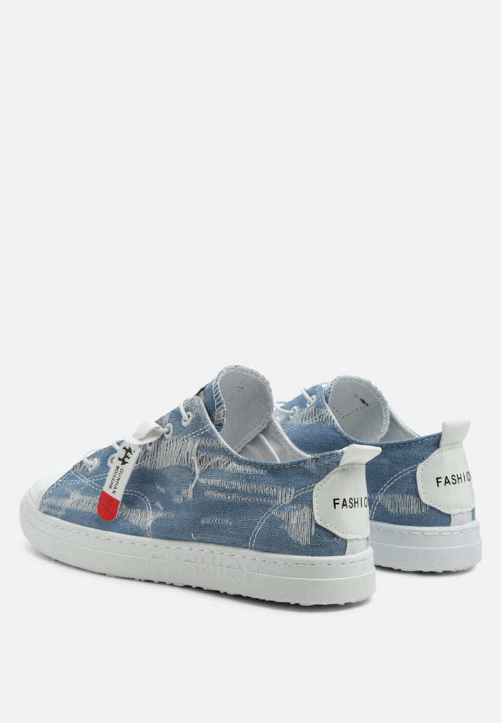 men's distressed denim lace-up casual sneakers#color_blue