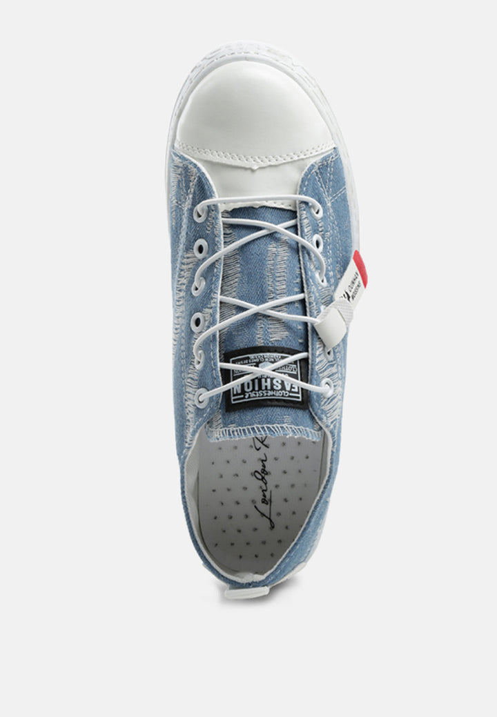 men's distressed denim lace-up casual sneakers#color_blue