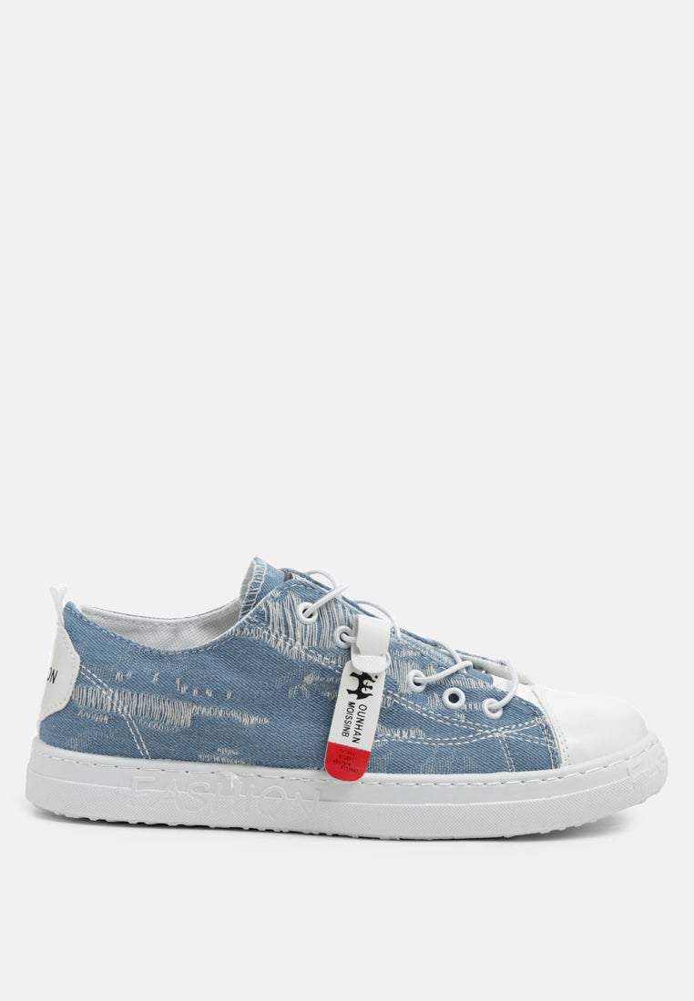 men's distressed denim lace-up casual sneakers#color_blue