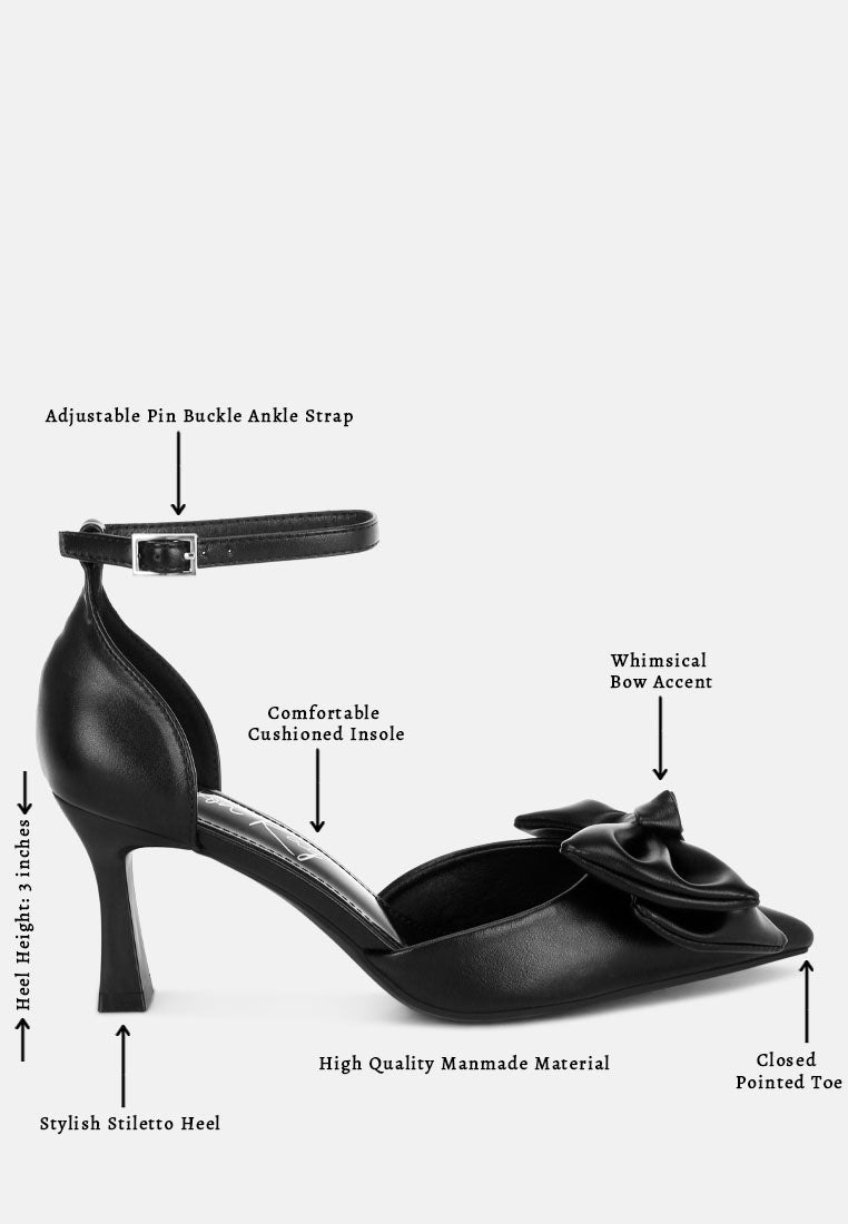 Papave Bow Detail Stiletto Heels#color_black-smooth