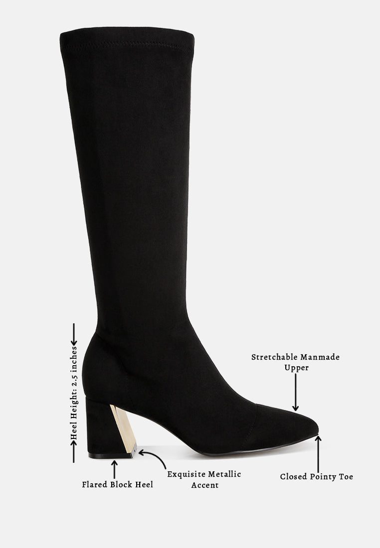Free Form Stretchable Fit Block Heel Boots#color_black-suede