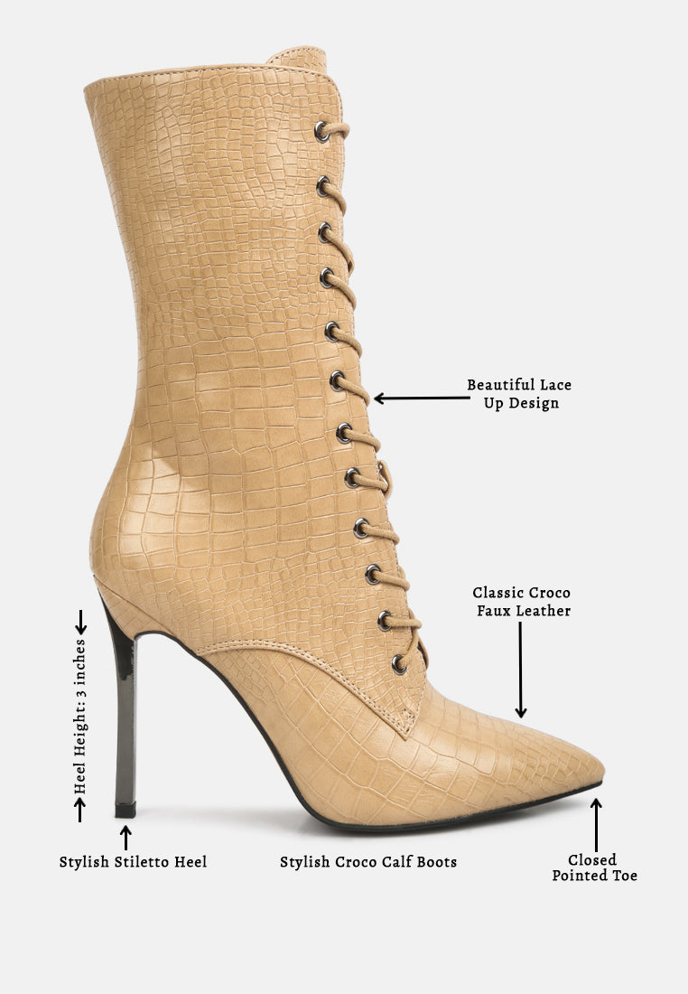 croc textured over the ankle boots by ruw#color_beige
