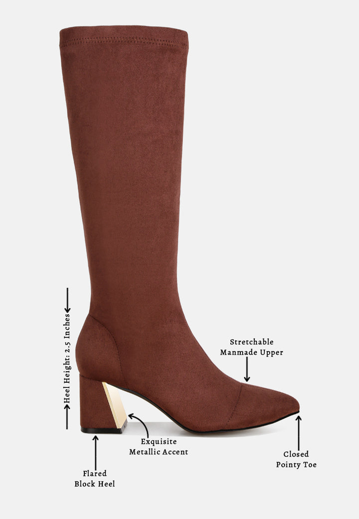 Free Form Stretchable Fit Block Heel Boots#color_brown-suede